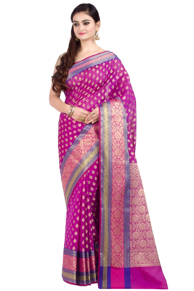 Chandrakala Women's Purple Cotton Silk Blend Banarasi Saree,Free Size(1081PUR) - Image 1